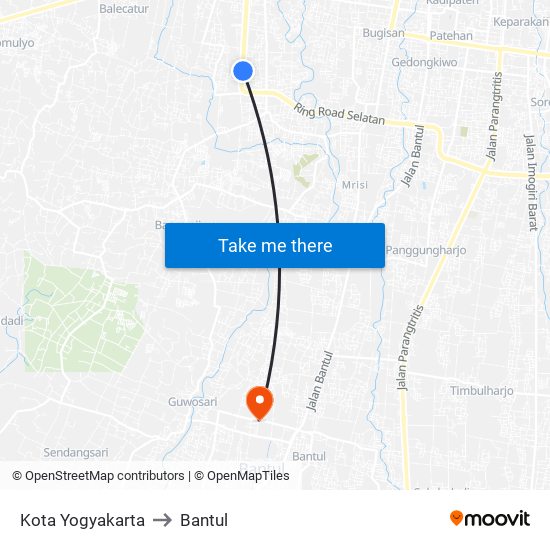 Kota Yogyakarta to Bantul map