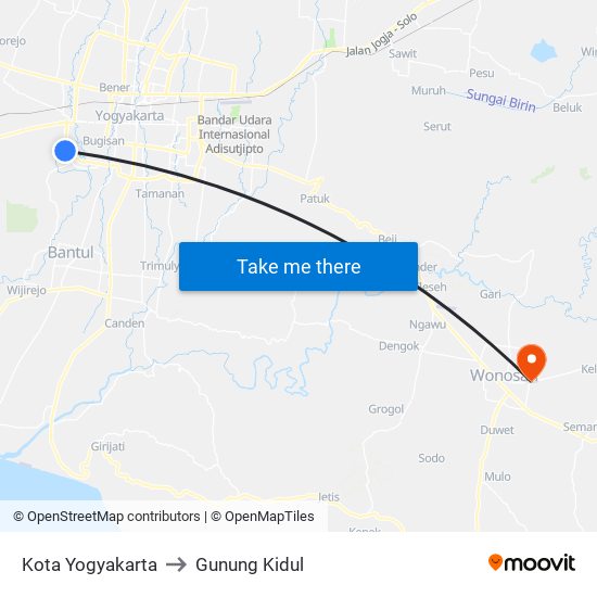 Kota Yogyakarta to Gunung Kidul map