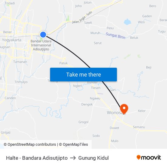 Halte - Bandara Adisutjipto to Gunung Kidul map