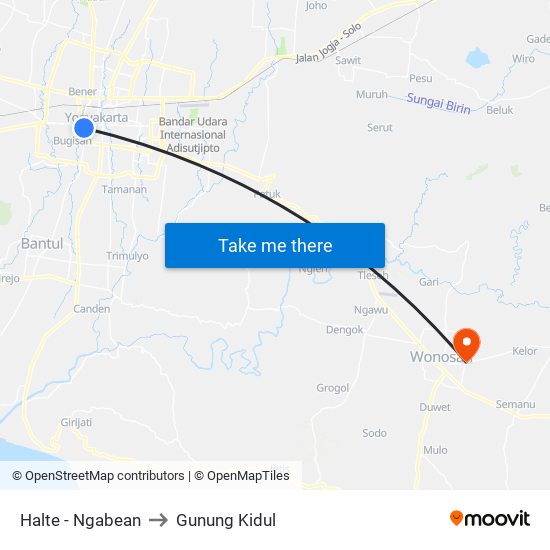 Halte - Ngabean to Gunung Kidul map