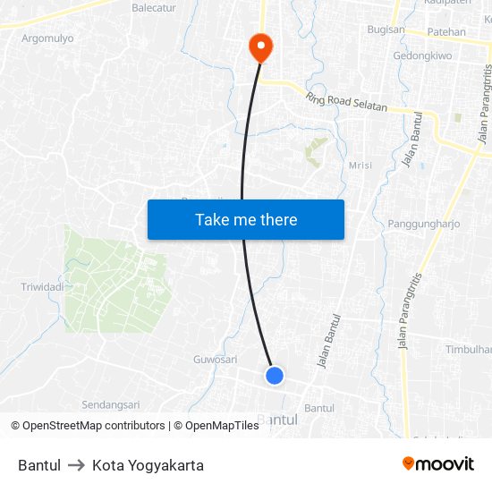 Bantul to Kota Yogyakarta map