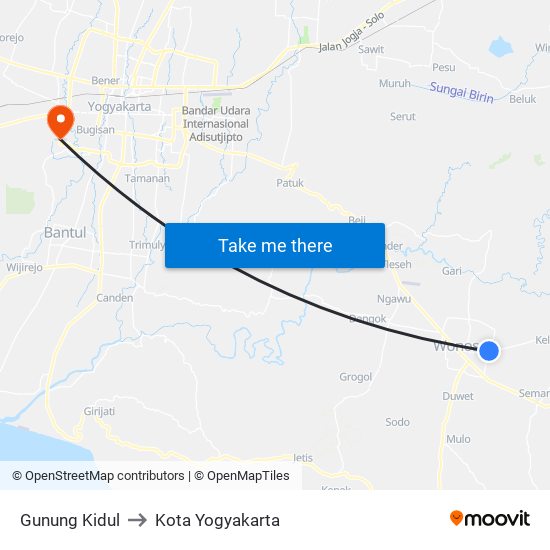 Gunung Kidul to Kota Yogyakarta map