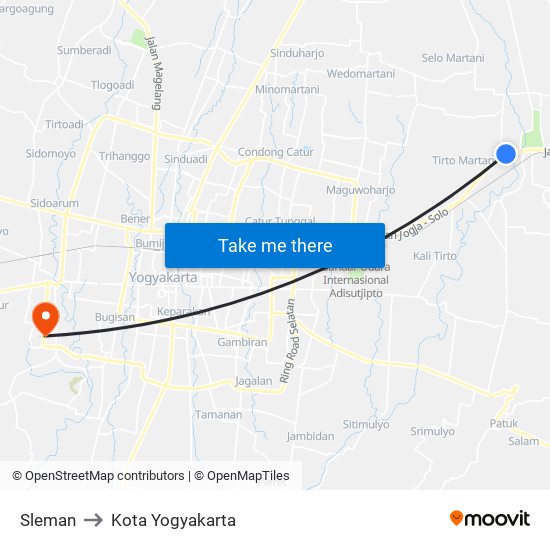 Sleman to Kota Yogyakarta map