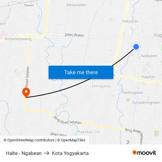 Halte - Ngabean to Kota Yogyakarta map