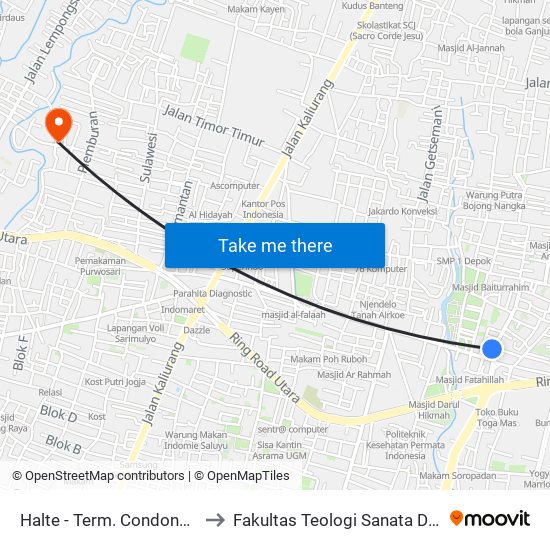 Halte - Term. Condongcatur to Fakultas Teologi Sanata Dharma map