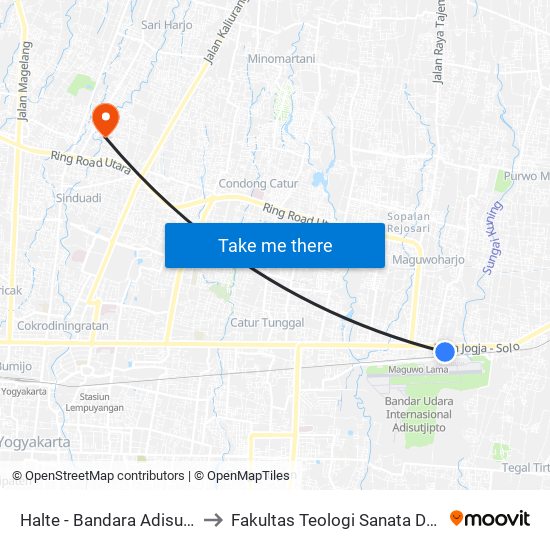 Halte - Bandara Adisutjipto to Fakultas Teologi Sanata Dharma map