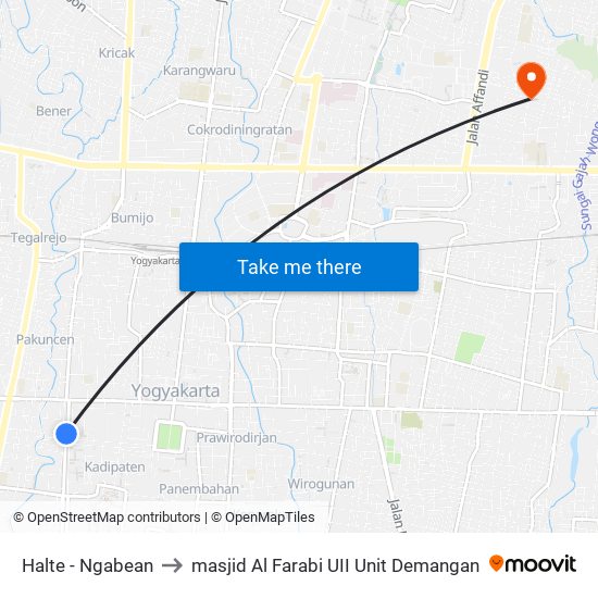 Halte - Ngabean to masjid Al Farabi UII Unit Demangan map