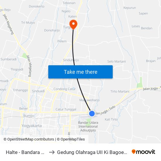 Halte - Bandara Adisutjipto to Gedung Olahraga UII Ki Bagoes Hadikoesoemo map