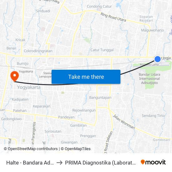 Halte - Bandara Adisutjipto to PRIMA Diagnostika (Laboratorium Klinik) map