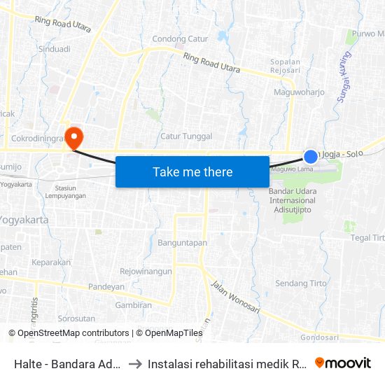 Halte - Bandara Adisutjipto to Instalasi rehabilitasi medik RS Bethesda map