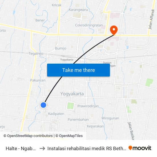 Halte - Ngabean to Instalasi rehabilitasi medik RS Bethesda map