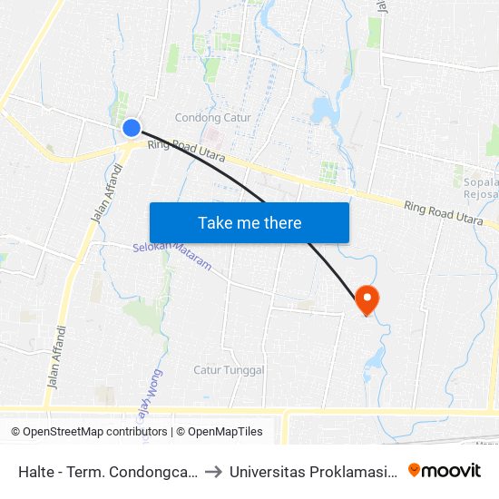 Halte - Term. Condongcatur to Universitas Proklamasi 45 map