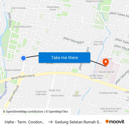 Halte - Term. Condongcatur to Gedung Selatan Rumah Sakit Jih map