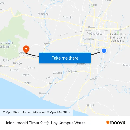 Jalan Imogiri Timur 9 to Uny Kampus Wates map