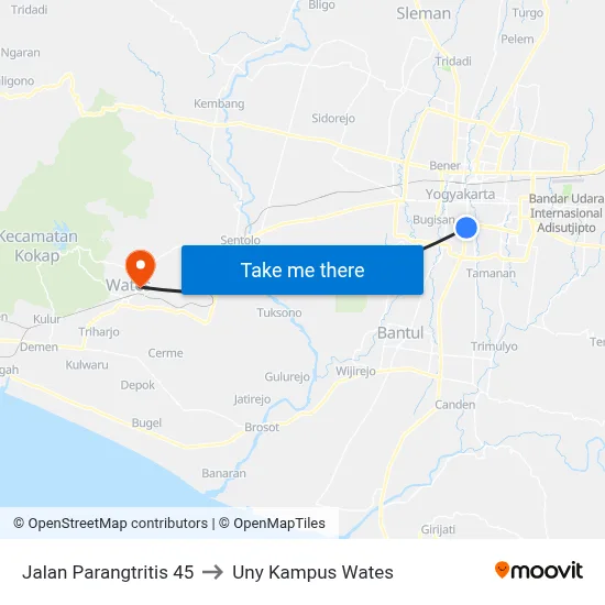 Jalan Parangtritis 45 to Uny Kampus Wates map