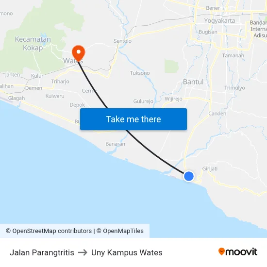 Jalan Parangtritis to Uny Kampus Wates map