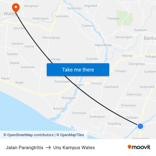 Jalan Parangtritis to Uny Kampus Wates map