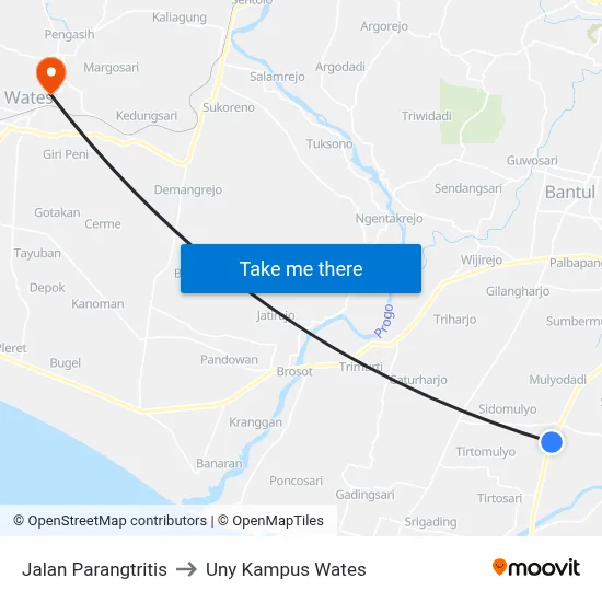 Jalan Parangtritis to Uny Kampus Wates map