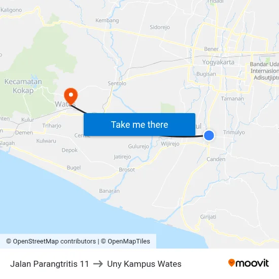 Jalan Parangtritis 11 to Uny Kampus Wates map