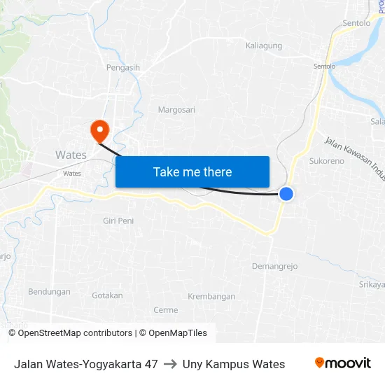 Jalan Wates-Yogyakarta 47 to Uny Kampus Wates map
