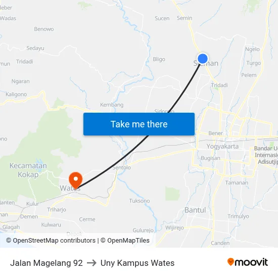 Jalan Magelang 92 to Uny Kampus Wates map