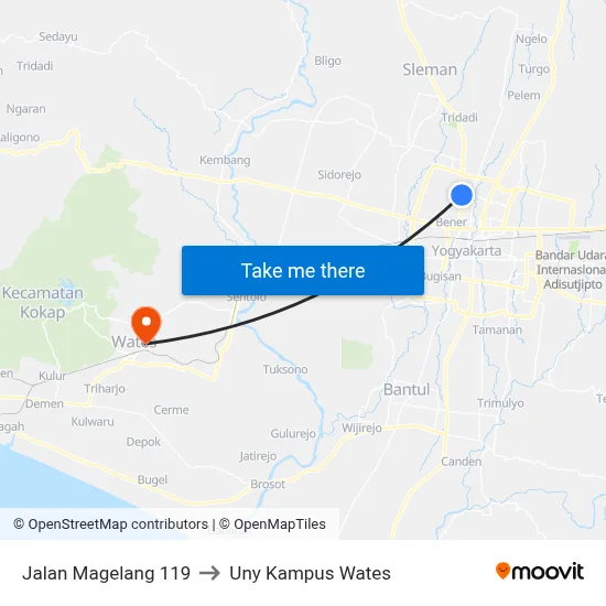 Jalan Magelang 119 to Uny Kampus Wates map