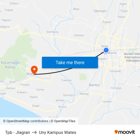 Tpb - Jlagran to Uny Kampus Wates map