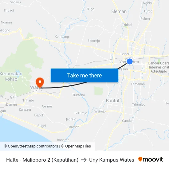 Halte - Malioboro 2 (Kepatihan) to Uny Kampus Wates map