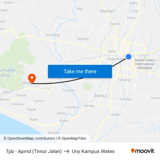 Tpb - Apmd (Timur Jalan) to Uny Kampus Wates map