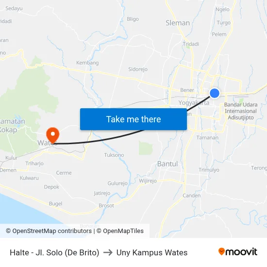 Halte - Jl. Solo (De Brito) to Uny Kampus Wates map