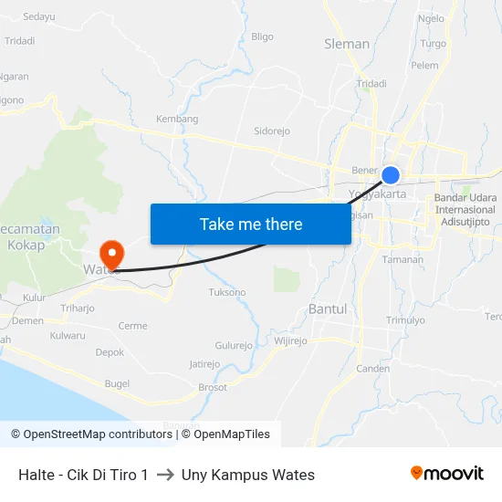 Halte - Cik Di Tiro 1 to Uny Kampus Wates map