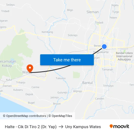 Halte - Cik Di Tiro 2 (Dr. Yap) to Uny Kampus Wates map