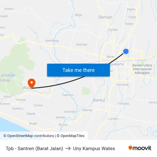 Tpb - Santren (Barat Jalan) to Uny Kampus Wates map