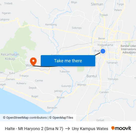 Halte - Mt Haryono 2 (Sma N 7) to Uny Kampus Wates map