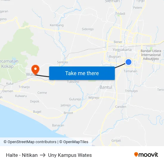 Halte - Nitikan to Uny Kampus Wates map