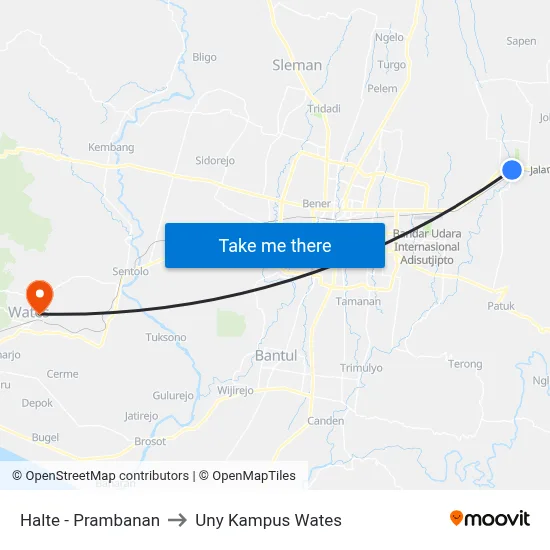 Halte - Prambanan to Uny Kampus Wates map