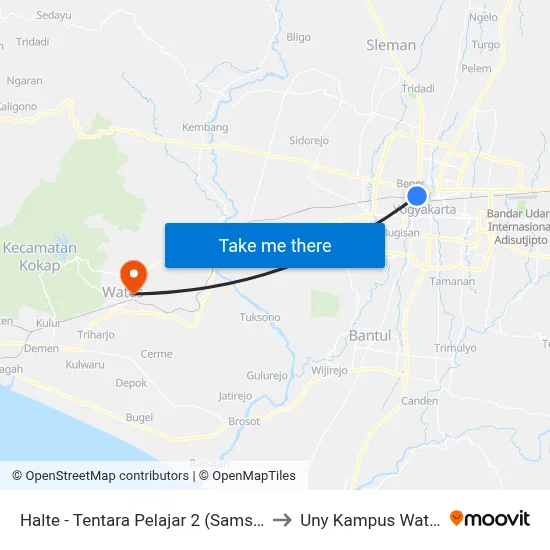 Halte - Tentara Pelajar 2 (Samsat) to Uny Kampus Wates map