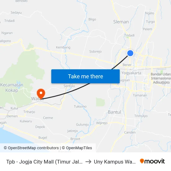 Tpb - Jogja City Mall (Timur Jalan) to Uny Kampus Wates map