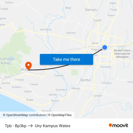 Tpb - Bp3kp to Uny Kampus Wates map