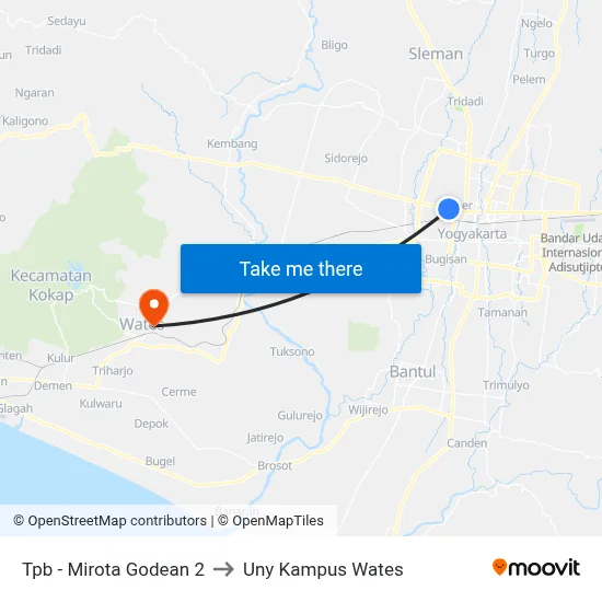 Tpb - Mirota Godean 2 to Uny Kampus Wates map