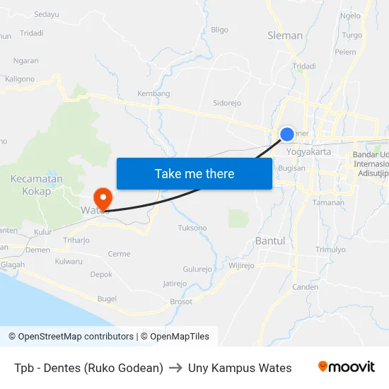 Tpb - Dentes (Ruko Godean) to Uny Kampus Wates map