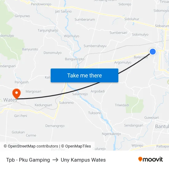 Tpb - Pku Gamping to Uny Kampus Wates map