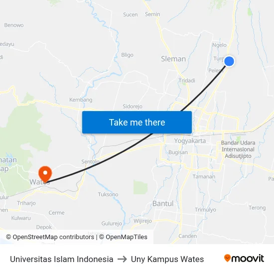 Universitas Islam Indonesia to Uny Kampus Wates map