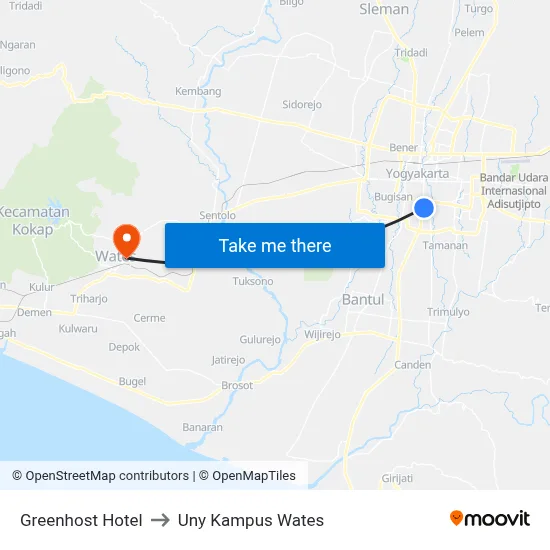 Greenhost Hotel to Uny Kampus Wates map