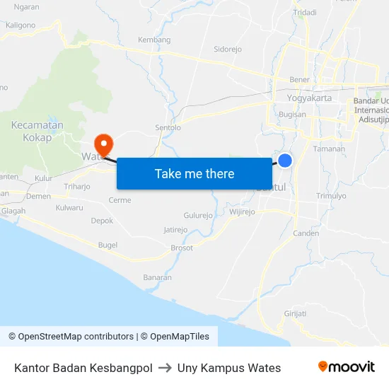 Kantor Badan Kesbangpol to Uny Kampus Wates map