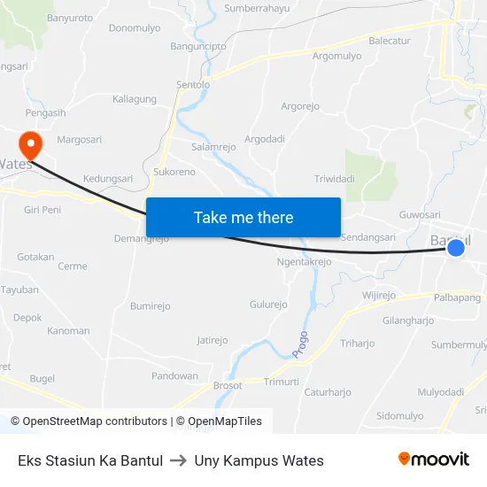 Eks Stasiun Ka Bantul to Uny Kampus Wates map