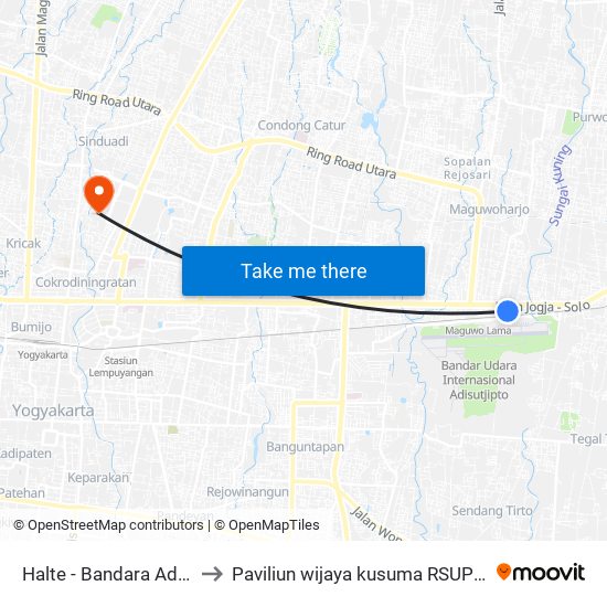 Halte - Bandara Adisutjipto to Paviliun wijaya kusuma RSUP Dr Sardjito map