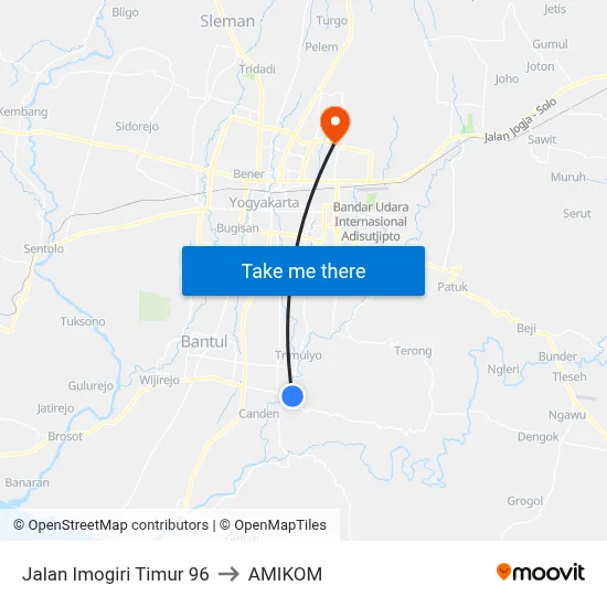 Jalan Imogiri Timur 96 to AMIKOM map