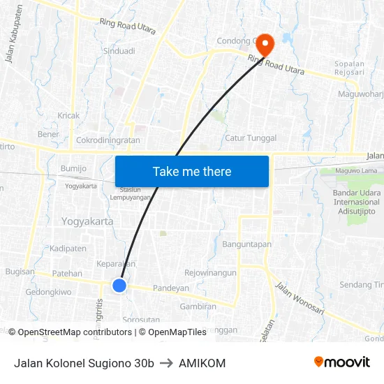 Jalan Kolonel Sugiono 30b to AMIKOM map