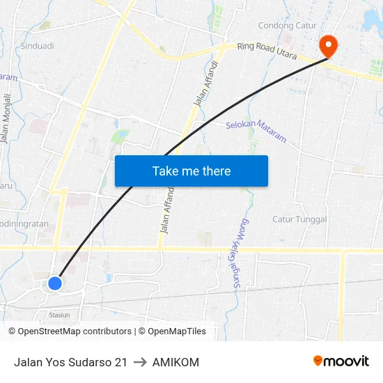 Jalan Yos Sudarso 21 to AMIKOM map